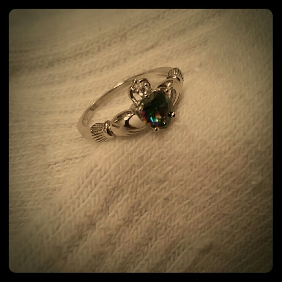 Sterling Silver Rainbow Topaz Irish Claddagh ring