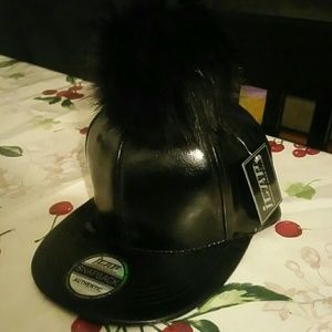 Leather Black Pompom Hat