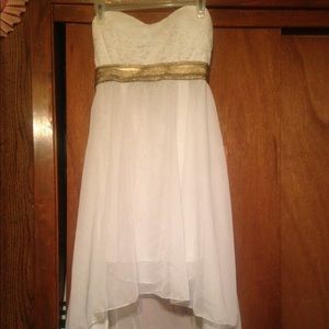 High low white and gold formal strapless dress!