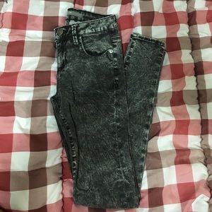 Black Gray Acid Wash Denim Jeggings