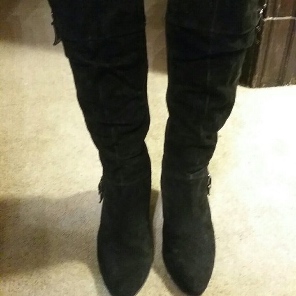 Black Knee High Suade High Heeled Boots
