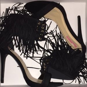 Black fringe sandals