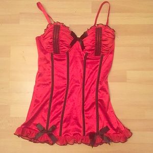 💄Red satin corset Teddy 36 B/C