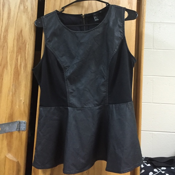 Black peplum semi leather shirt