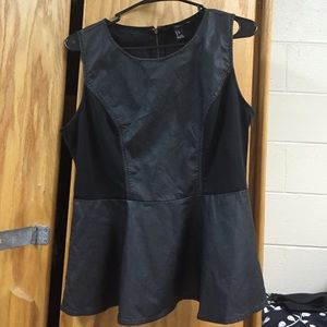 Black peplum semi leather shirt