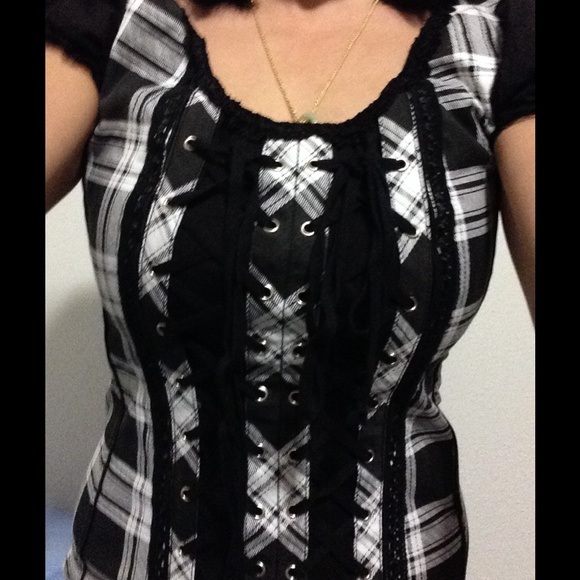 Tripp NYC black white plaid corset top goth