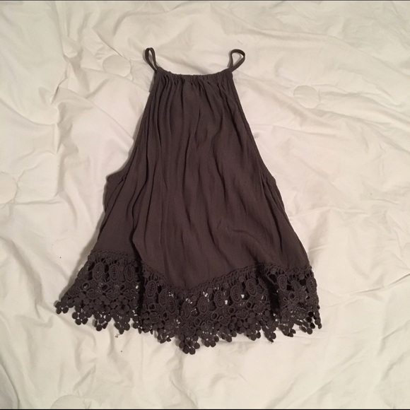 Dark Olive Green Halter Tank Top w/ Tassle