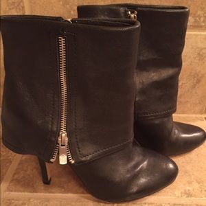 Vince Camuto black leather zipper cuffed booties