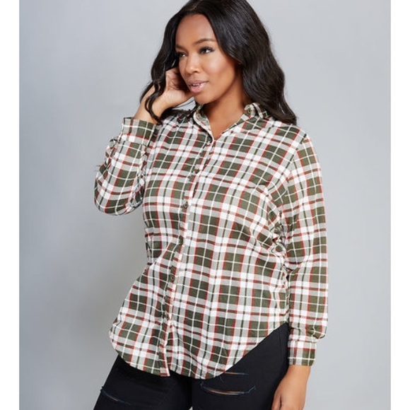 Green Plaid Knit Boyfriend Shirt