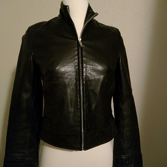 Banana Republic black moto leather jacket sz PXS