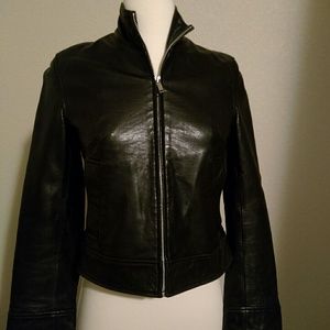 Banana Republic black moto leather jacket sz PXS