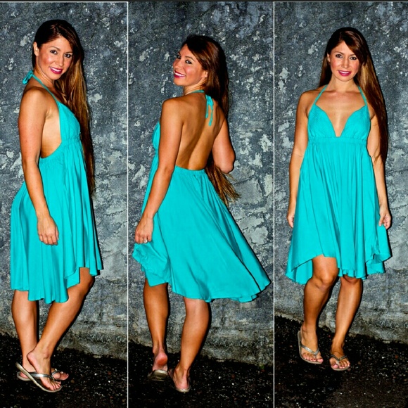 New tiare hawaii montevideo teal halter dress teal - Picture 3 of 4