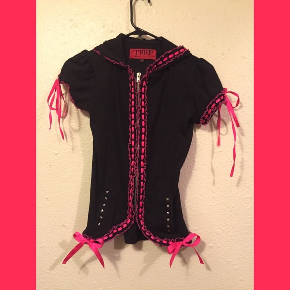 Tripp NYC Pink and Black Hoodie with stitching