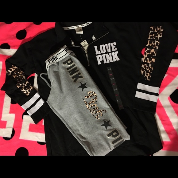VS PINK cheetah half zip Small
