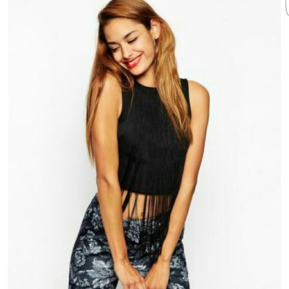New! Asos black fringe crop top