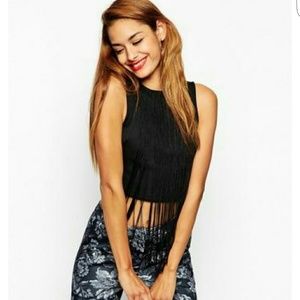 New! Asos black fringe crop top