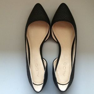 Aldo size 8 black flats worn once new condition.