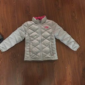 North face girls jacket, silver size small