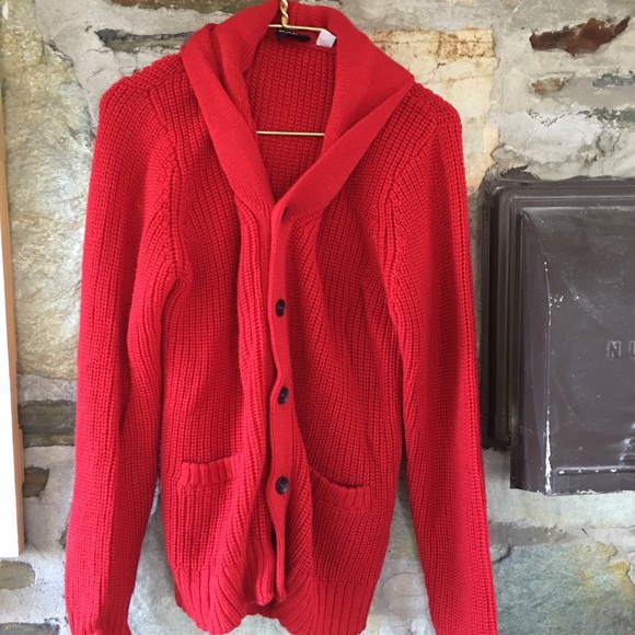 BDG red chunky knit cowl neck two pocket cardigan