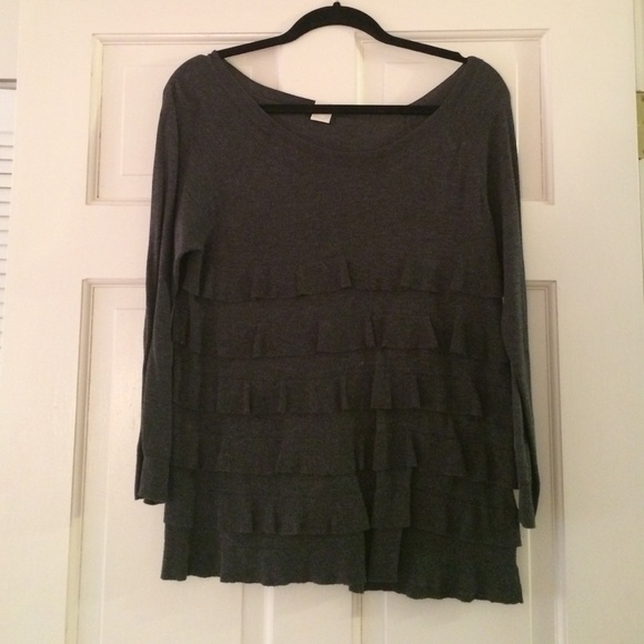 Jcrew ruffle charcoal sweater
