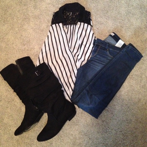 Striped lace back top