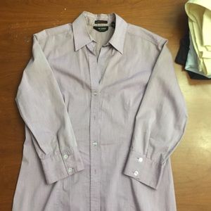 Purple button down three quarter sleeve