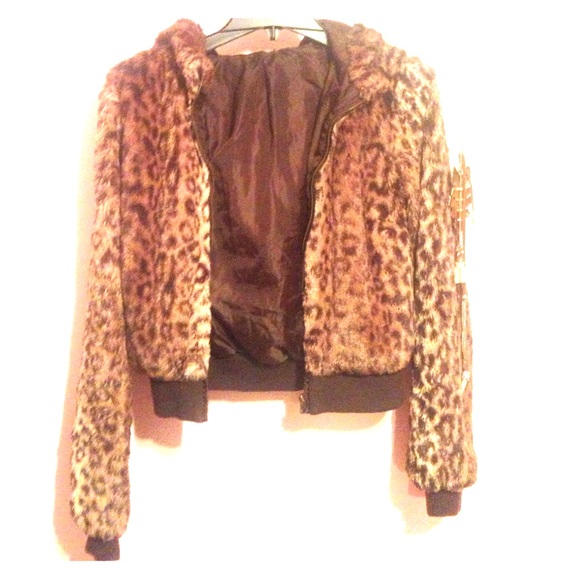 H&M hooded faux leopard fur jacket