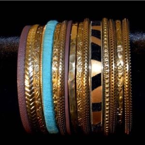 Multi Color Gold Leopard Bangle Bracelet Set