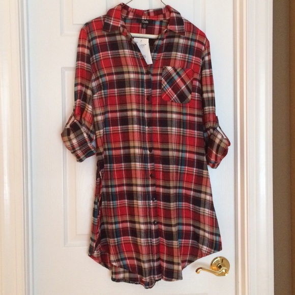 Plaid tunic shirt.