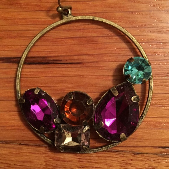 Gem Stone Dangle Hoop Earrings - Picture 3 of 3