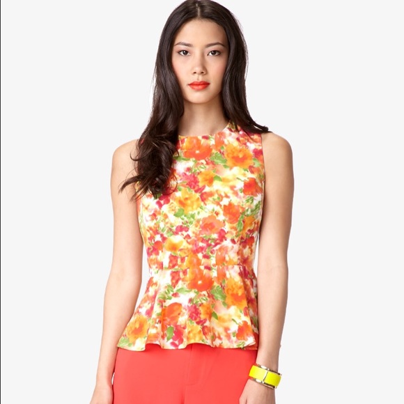Forever 21 Orange Floral Peplum Top! Small