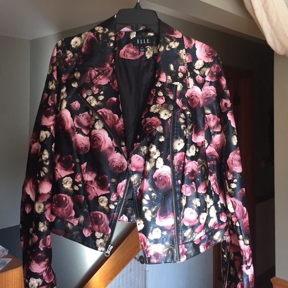 Trendy floral "leather" like jacket