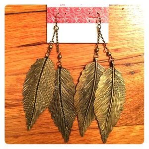 Gold Feather Dangle Earrings