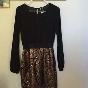 Black sequined long sleeved dress- WORN ONCE