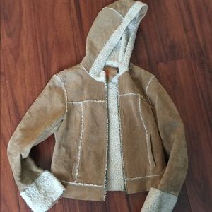 Fabulous cropped tan hooded leather jacket