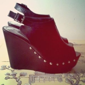 Black studded wedges