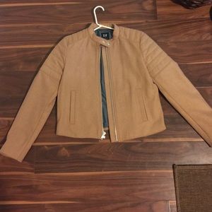 Tan wool blend motorcycle jacket