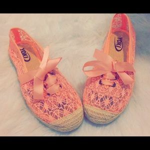 Pink lace up flats.. 6.5
