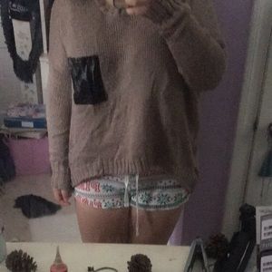 Tan Sweater with Leather Pocket