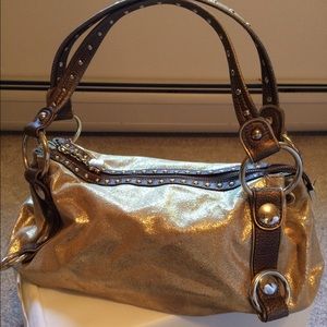 Kathy Van Zeeland Gold and Brown Purse