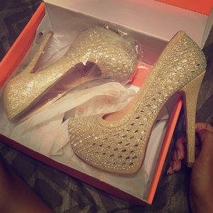 Gold Heels With Rhinestones