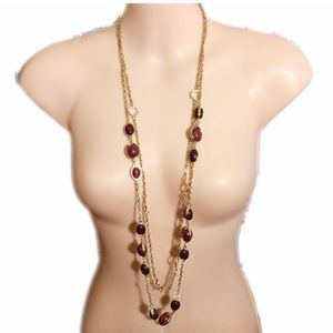 Gold tone Necklace with red beads
