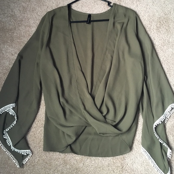 Open front Olive & Lace Blouse