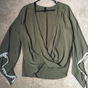 Open front Olive & Lace Blouse