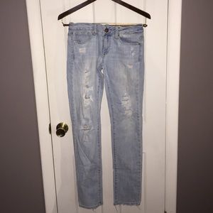 Distressed light wash jeans