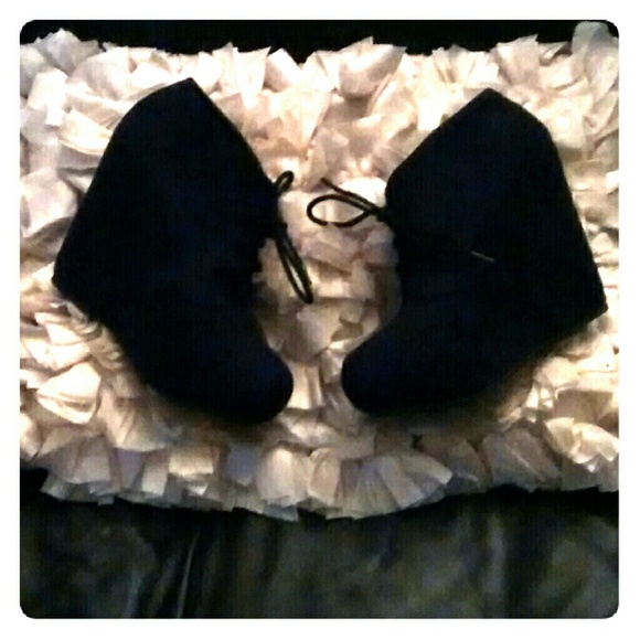 Black faux suede wedge booties