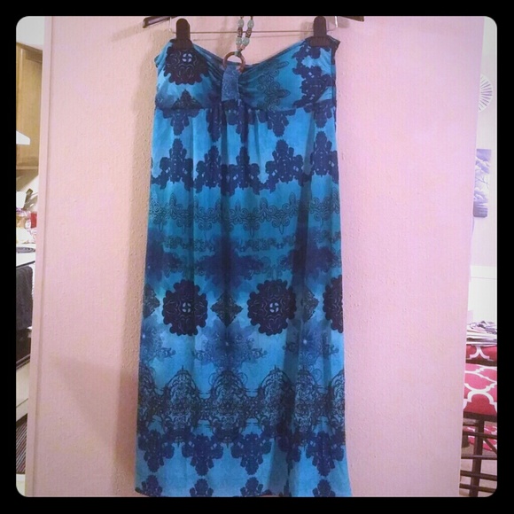 Blue halter style midi dress