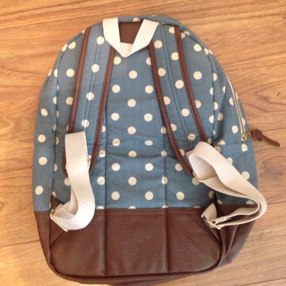 blue polka dotted leather vintage book bag - Picture 2 of 4