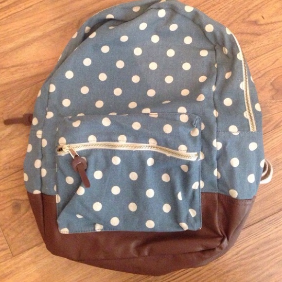 blue polka dotted leather vintage book bag - Picture 3 of 4