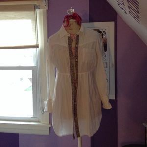 Free People Oversized Flowy White Button Up